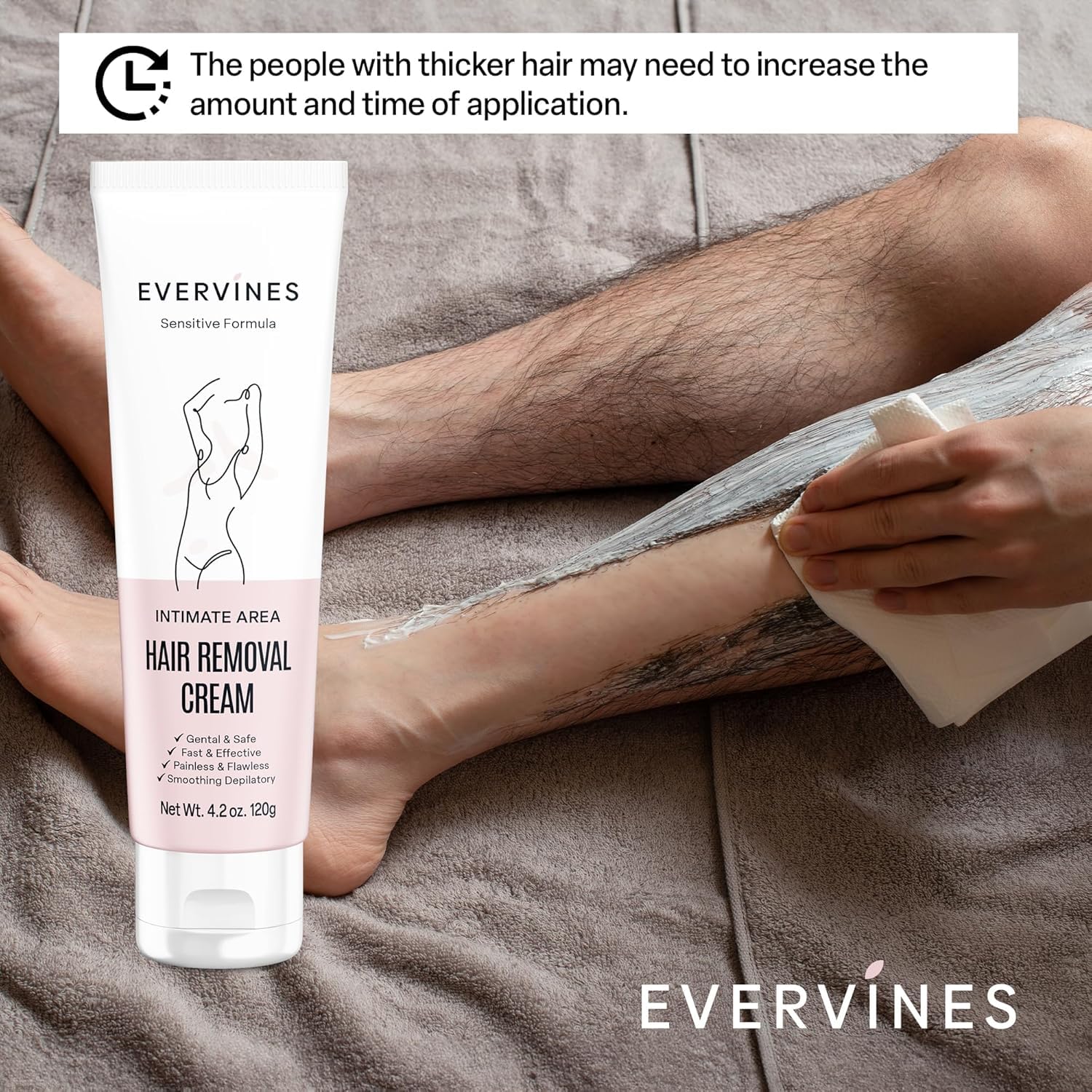 Evervines Hair Removal Cream for Women: Fast & Painless Depilatory for Bikini Pubic Legs Arms Underarms - Sensitive Skin Safe - Travel & Home Use with Scraper – 4.2oz
