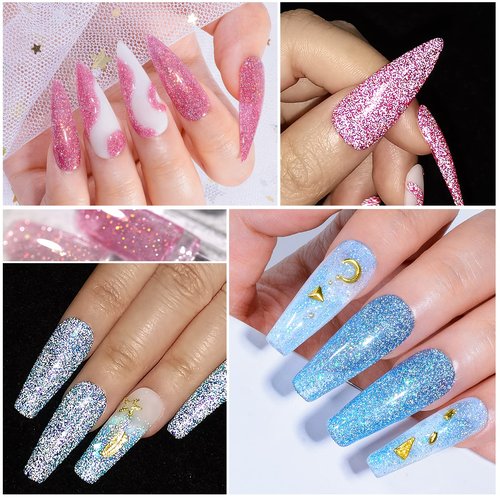 MEET ACROSS Reflective Glitter Gel Nail Polish, Shimmery Glitter Gel Polish Set, Sparkly Shiny Nail Art Varnish Manicure Kit, Soak Off LED Lamp, for Beginners DIY at Home