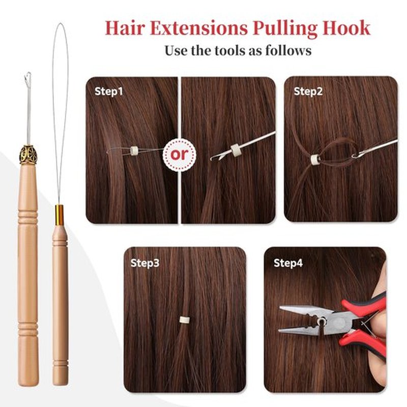 Fedmut Hair Extension Tools Kit, 5 Colors 1000Pcs Micro Silicone Rings Beads with Hair Extension Remove Pliers, Pulling Hook, Threads, Needle for Hair Extensions Hair Styling