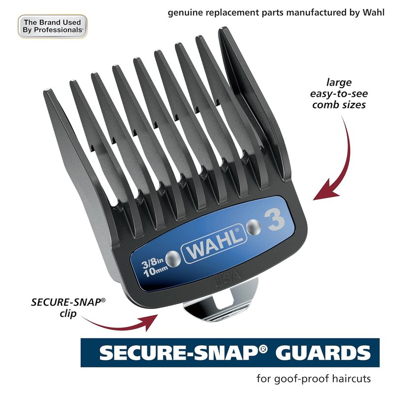 Wahl Genuine SECURE-SNAP® Guide Comb Set - 12 Full Size Attachment Guards with Colored Clips & Caddy