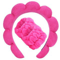 Beleki Spa Headband & Wristband Set - Sponge Terry Cloth Bubble Puffy Hairband - Non Slip Headwear - Hot Pink - 3 Pcs