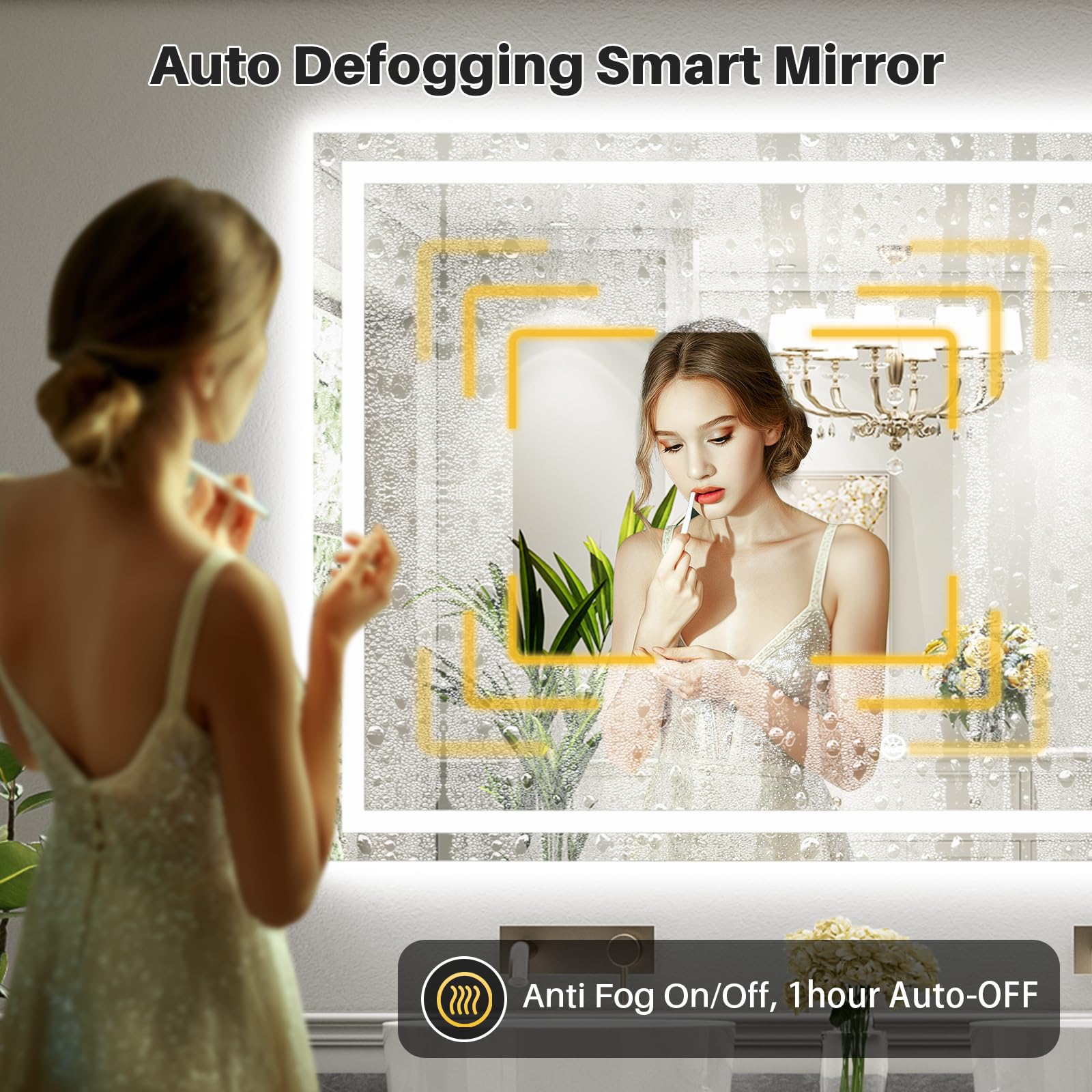 Briivue 60x40 LED Bathroom Mirror, Dual Lit Anti-Fog Wall Vanity Mirror