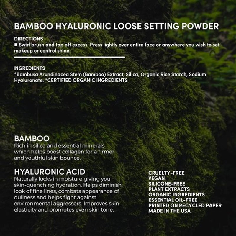 Fitglow Beauty Bamboo Hyaluronic Loose Setting Powder - Translucent Vegan Formula | Weightless Pore Blurring Finish | 0.32 oz / 9g