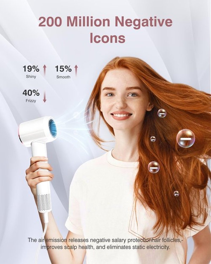 Hair Dryer, 160000 RPM Professional High Speed Ionic Blow Dryer 200 Million Negative Ions & Heat-Control & Low Noise Hairdryer with Magnetic Diffuser for Faster Drying All Hair Types, No Heat Damage