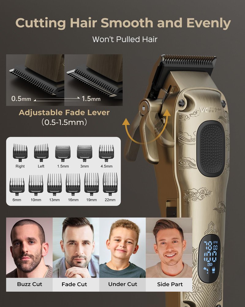 Vgrpro Hair Clippers & Trimmers Set for Men Professional, Waterproof Electric Razor Foil Shaver for Men Face Beard, Cordless for Hair Cutting, 4-Speed Setting, LED Battery Display, Barber or Home Use
