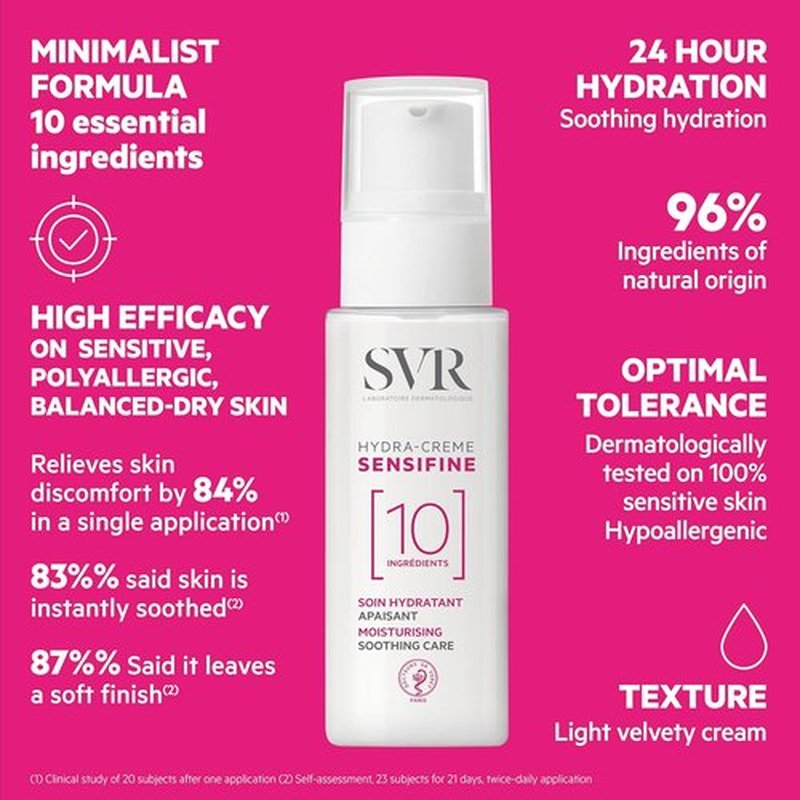 SVR Sensifine Hydra Face Cream - Moisturizing & Soothing Care for Dry Skin | Fragrance-Free, 1.3 Fl. Oz.