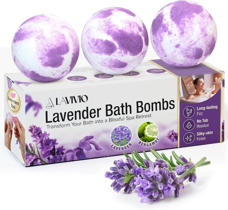 Lavender Bath Bombs by [Brand Name] - Mega Foaming & Moisturizing with Shea Butter | Stress Relief Gift Set - 3 x 100g
