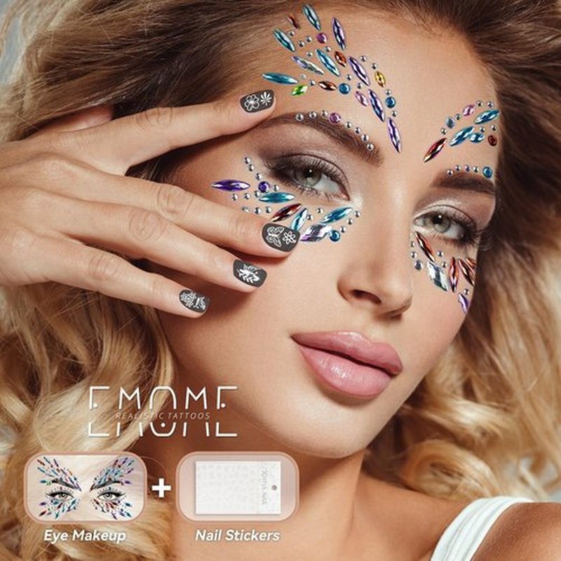 EMOME 12 Sets Face Gems Glitter, Face Eye Body Jewels Rhinestones for Women Makeup, Face Gem Nail Stickers for Fairy Butterfly Glitter Rave Outfit Accessories
