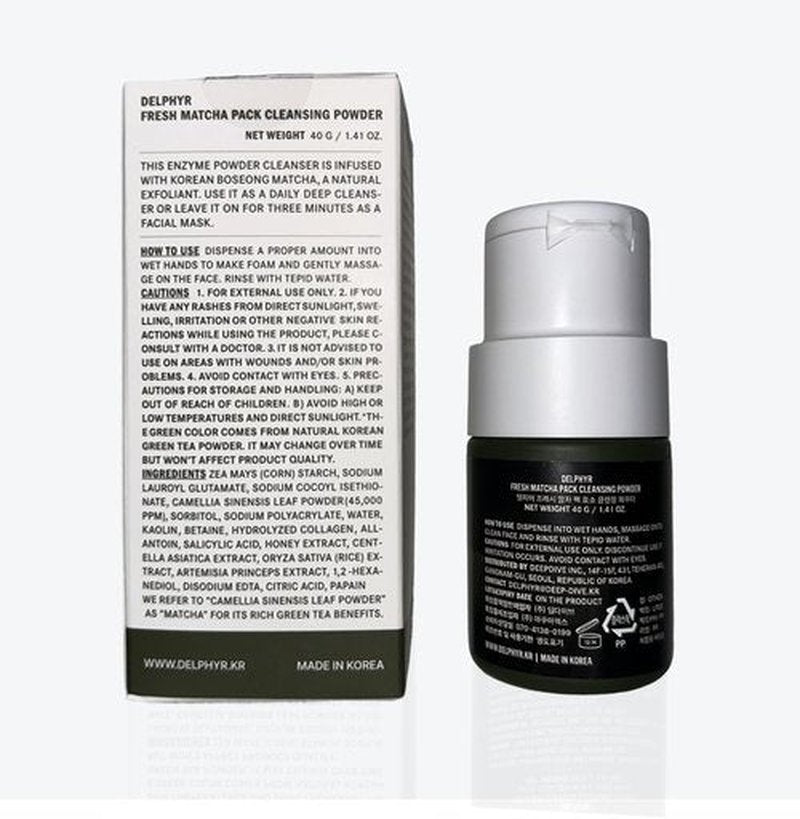 delphyr FRESH MATCHA PACK CLEANSING POWDER, Matcha Mask, Ceramide, Gentle Face Wash, Radiant Skin, Facial Cleanser for Dry Skin, Korean Skincare, Fragrance Free, 40g/1.41fl.oz.