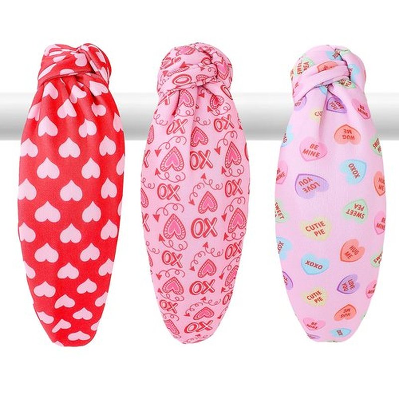 IDDFEVE 3Pcs Valentine's Day Headbands for Women, Heart Love Holiday Knotted Hair Hoops, Festive Gift Hair Accessory (Pink)