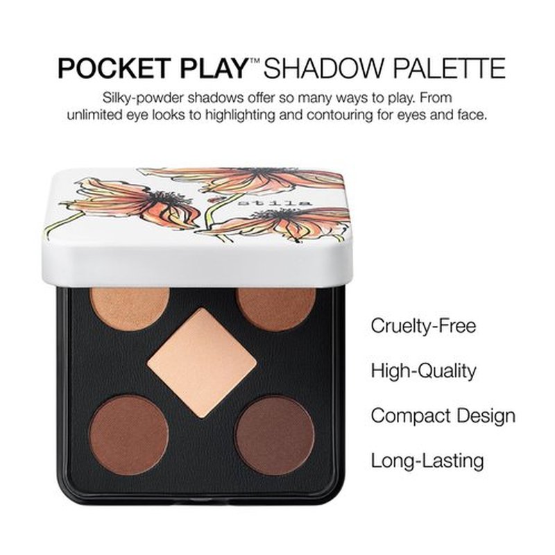 stila Pocket Play Eye Shadow Palette | 5 Silky Powder Shades for Eyes, Face, Highlight & Contour | Compact, Travel-Friendly, Blendable Formula | Matte & Shimmer, Neutral & Bold Tones