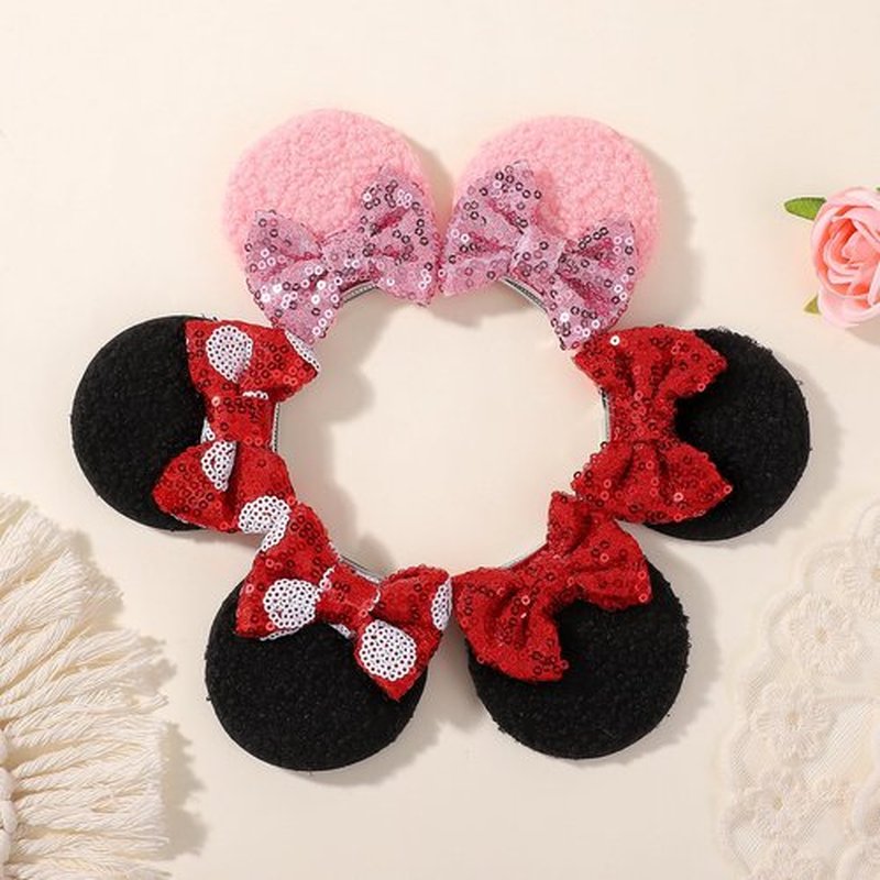 Choicbaby 6 PCS Hair Bow for Gilrs Mouse Ears Sequin Clips Polka Dot Bow with Alligator Clip Mice Ears Hair Bows Barrettes Princess Cosplay Hair Accessories for Baby Girls Toddlers Infant Fine Hair