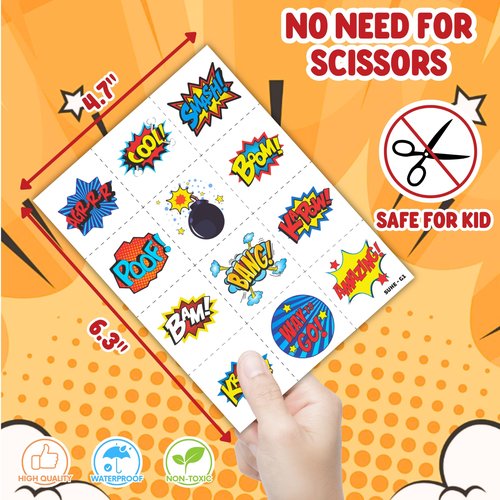 Cherisnowy 72PCS Hero Party Set - 48PCS Temporary Tattoos & 24PCS Slap Bracelets - Themed Pow Birthday Supplies, Baby Shower Gifts, Classroom Rewards & Party Decor for Kids