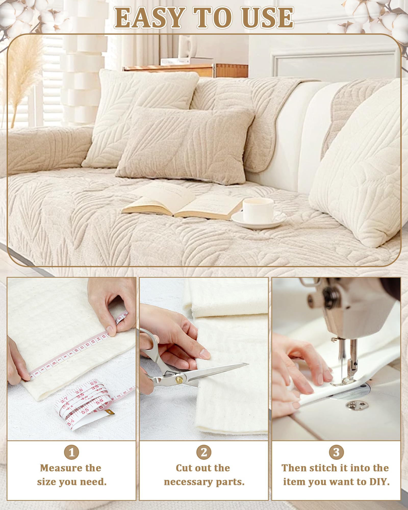PLANTIONAL Grinding Natural Cotton Quilt Batting: 47-Inch x 59-Inch Light Weight Purely Natural All Season Quilt Batting for Quilts, Craft and Wearable Arts