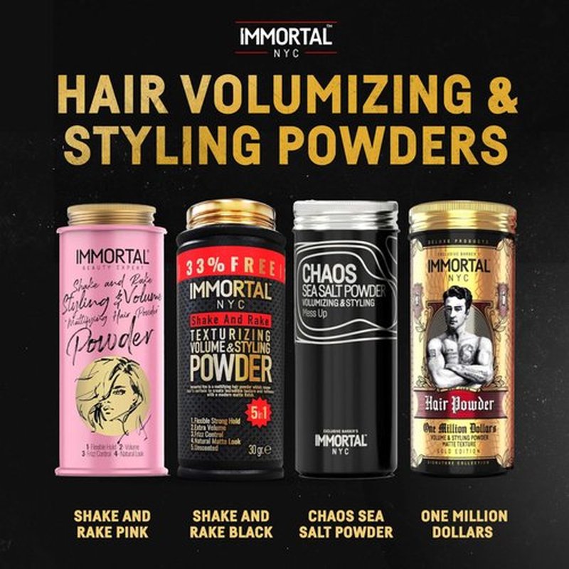 Immortal NYC 5-in-1 Shake and Rake Volume & Styling Powder - Flex Strong Hold - Mattifying All Natural, Unscented Hair Powder for Men - No Residue, All Hair Types