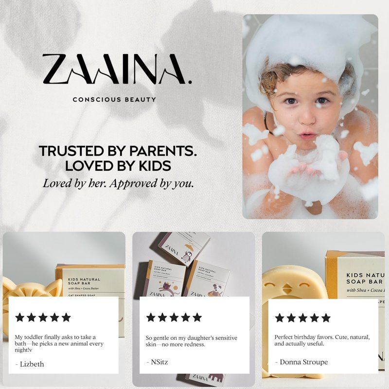 ZAAINA Kids Soap Bar (Set of 6) – Easter Gifts for Kids, Unique Natural Animal Shaped Soaps for Children, Gentle Bath Soap, Kids Body Wash Cleanser, Fun Bath Time for Boys Girls – Handmade in USA