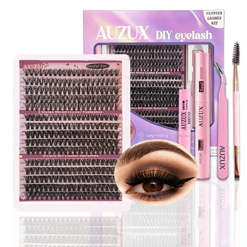 Natural False Eyelashes Cluster DIY Reusable, Lashes Clusters Kit with Bond, Seal&Tweezers | 300+ Eyelashes Cluster 10-16mm (30D&40D&50D) | At Home Lashes kit for Beginners, Valentine's Best Gift