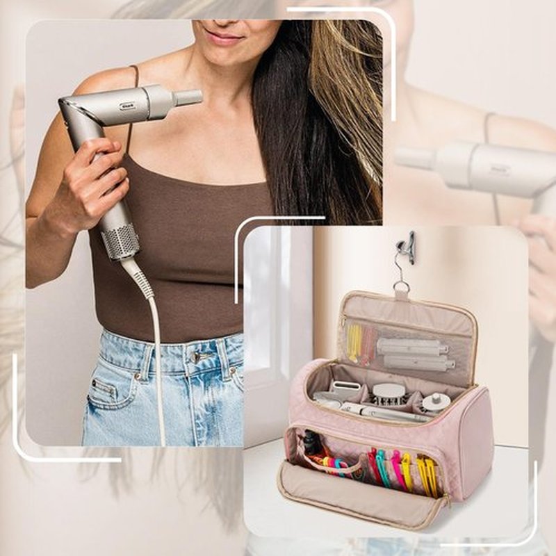 Fasrom Travel Carrying Case Compatible with Shark FlexStyle Air Styling & Drying System HD430/HD435, Hair Blow Dryer Storage Bag to Organize Hair Styling Attachments, Pink (Empty Bag)