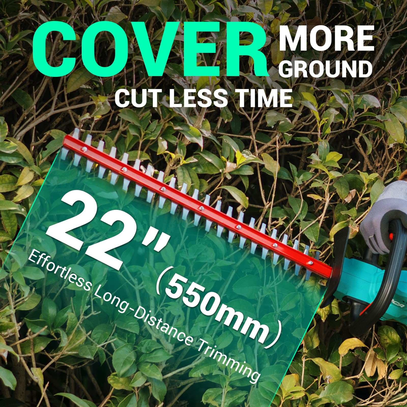 DCA 22 inch Hedge Trimmer Cordless 20V, 2800RPM Electric Bush Trimmer with Dual-Action Blade, 3/4" Cutting Capacity, 5.2 LBS Lightweight Bush Clipper, 180° Rotatable, 2.0Ah Battery & Charger Included