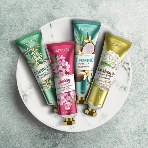 FARMASi 4 Pack Hand Cream Gift Set with Shea Butter, Moisturizing Hand Lotions for Dry Skin, Fast-Absorbing Daily Hand Care, Travel Size Set, 4 x 1 fl oz