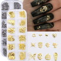 Halloween Nail Art Glitter Sequins 3D Holographic Skull Pumpkin Ghost Butterfly Cat Coffin Love Star Halloween Gold Silver Glitter for DIY Nail Art Halloween Party 24 Grids