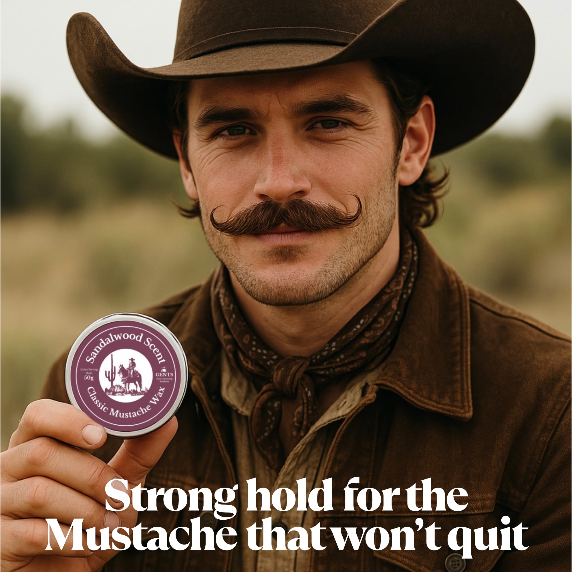 Sandalwood Mustache Wax Kit – Classic Scented Wax with Extra Strong Hold, 5.5" Folding Comb & 5" Fine/Coarse Travel Comb