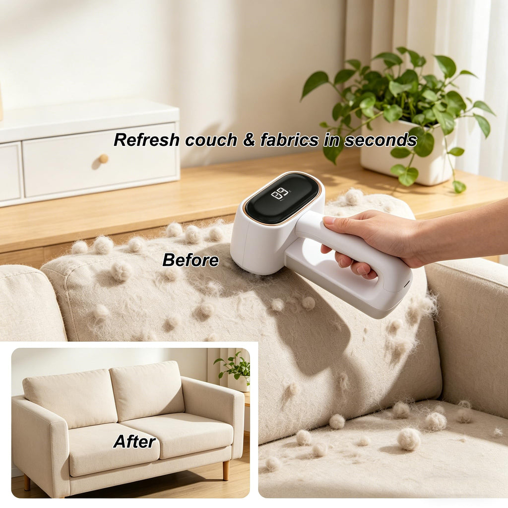 Fabric Shaver Lint Removers Rechargeable Sweater Shaver with Dual Head & LCD Display for Clothes Couch Pilling Furniture, 6-Leaf Blades Defuzzer, Pearl White, 1 Piece.