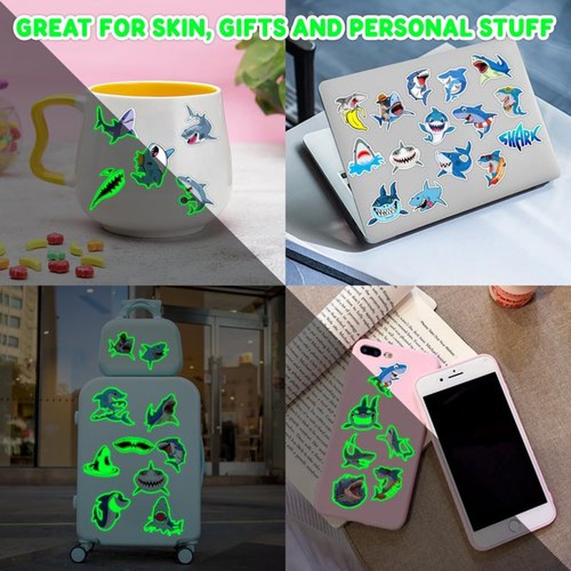 96 PCS Ocean Shark Glow In The Dark Pre-Cut Temporary Tattoos Sticker Sea Animal Birthday Party Decorations Decor Favors Supplies Gifts Boys Girls Cute Fake Tattoo School Reward Themed (Luminous)