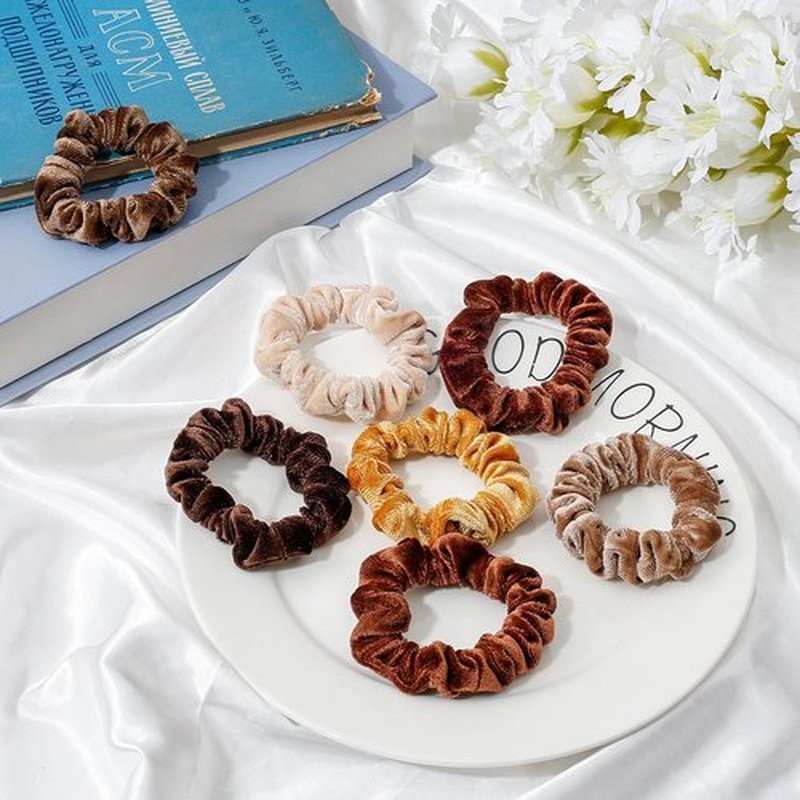 Mirlern 18-Piece Small Velvet Scrunchies for Women and Girls, Elastic Mini Thin Hair Ties for Thick and Thin Hair, Soft Ponytail Holders Hair Accessories Ropes (Coffee)