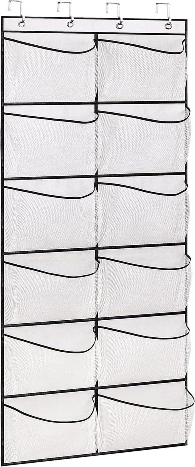 KIMBORA Over The Door Shoe Organizer - 12 Large Mesh Pockets for Boots & Shoes | White Hanging Rack