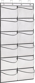 KIMBORA Over The Door Shoe Organizer - 12 Large Mesh Pockets for Boots & Shoes | White Hanging Rack
