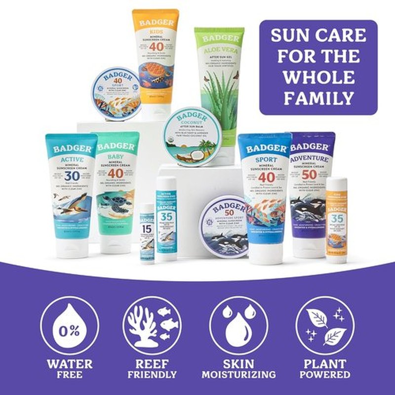 Badger Reef Safe Mineral Sunscreen - SPF 50, 98% Organic, Non-Toxic & Water Resistant, 2.4 oz Tin