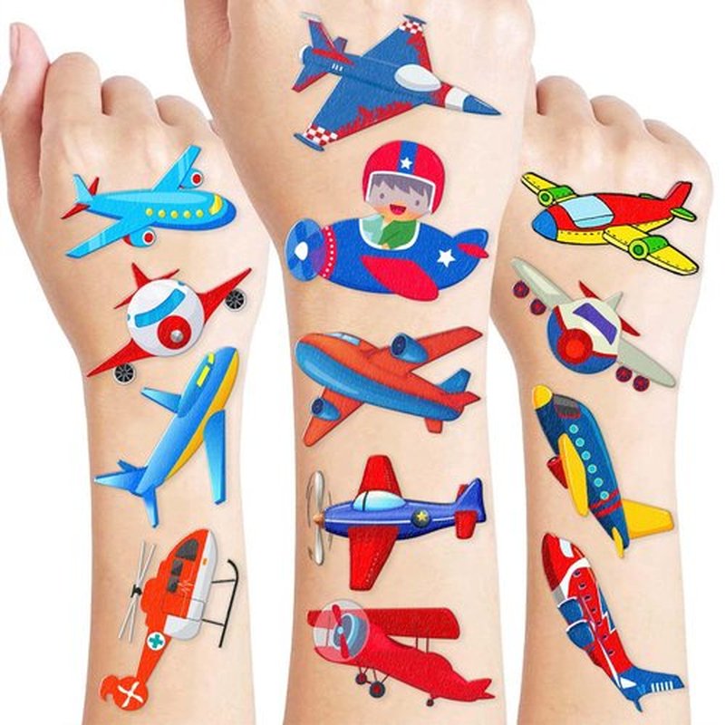 96PCS Airplane Temporary Tattoos Plane Travel Themed Birthday Party Decorations Favors Supplies Cool Jet Helicopter Aircraft Tattoo Stickers Gifts For Kids Boys Girls School Prizes Carnival