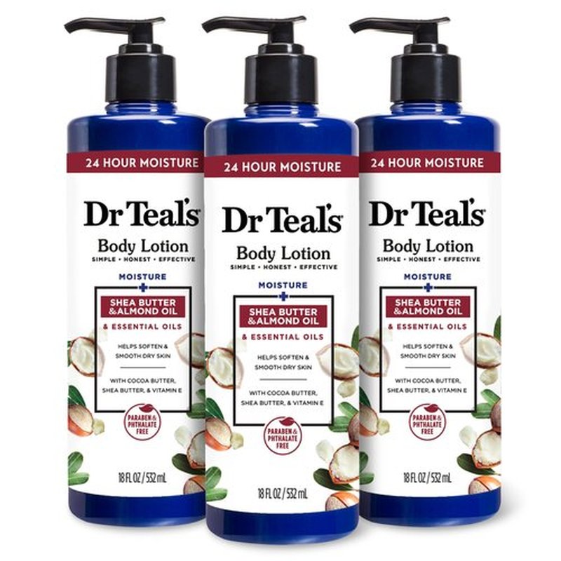 Dr Teal's Body Lotion, Shea Butter & Almond, 18 fl oz (Pack of 3)