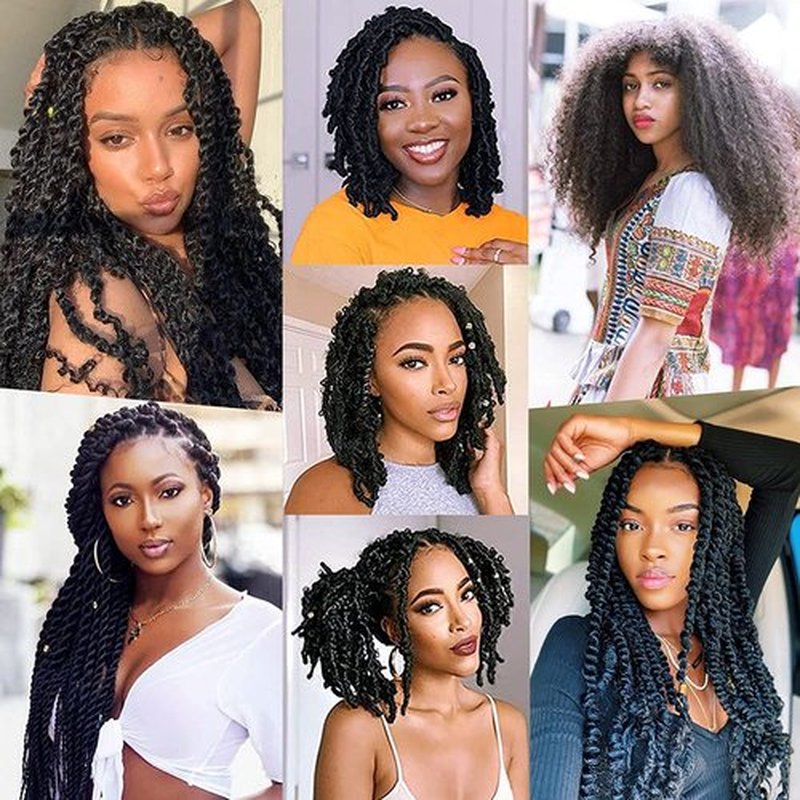 8 Packs Springy Afro Twist Hair 16 inch Marley Twist Braiding Hair Pre-Separated Braiding Hair for Distressed Faux Locs Spring Twist Hair Extensions for Women (1B, 16 Inch (Pack of 8))