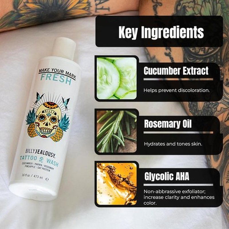 Billy Jealousy Make Your Mark Tattoo Wash - Hydrating Cleansing Aftercare with Cucumber & Rosemary