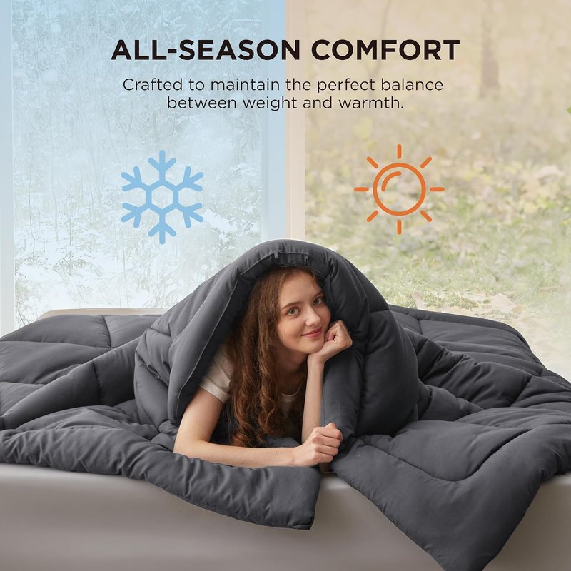 Bedsure Comforter Duvet Insert - All-Season Quilted Cal King Bedding, GentleSoft Down Alternative, Grey 96 x 102 Inches