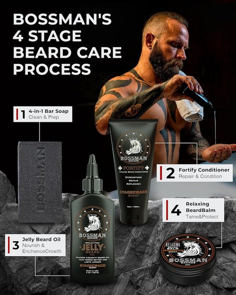 Bossman Essentials Beard Kit - 3-Piece Grooming Set with Oil Jelly, Conditioner, & Balm | Perfect Gift for Men