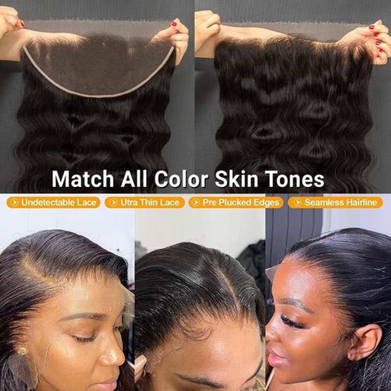 KRN 13X6 Real HD Lace Frontal Body Wave, 0.10 mm Ultra-Thin Invisible Lace HD Frontal 13x6 Human Hair 12A Brazilian Virgin Hair Single Knot Pre-Plucked with Baby Hair 12 Inch