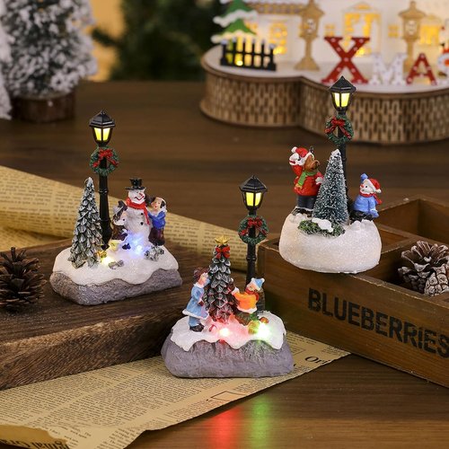 Skiennix Christmas Figurines - LED Light Deer & Snowman Ornaments for Winter Home Decor | Xmas Table Decoration