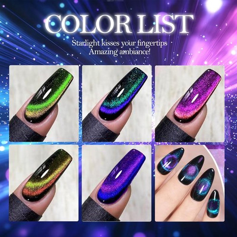 Cat Eye Gel Nail Polish, 9D Cat Eye Gel Polish with Magnet Stick, Chameleon Holographic Galaxy Effect with Dual Colors Magetic Polish U V/LED Need Professional Use for Salon-SetA