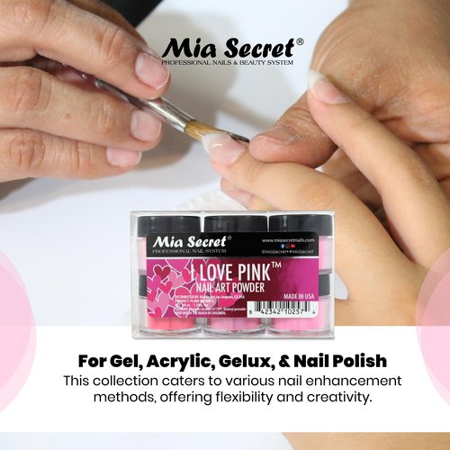 6PC Mia Secret Colored Acrylic Nail Art Powder Collection - I LOVE PINK, 6PC