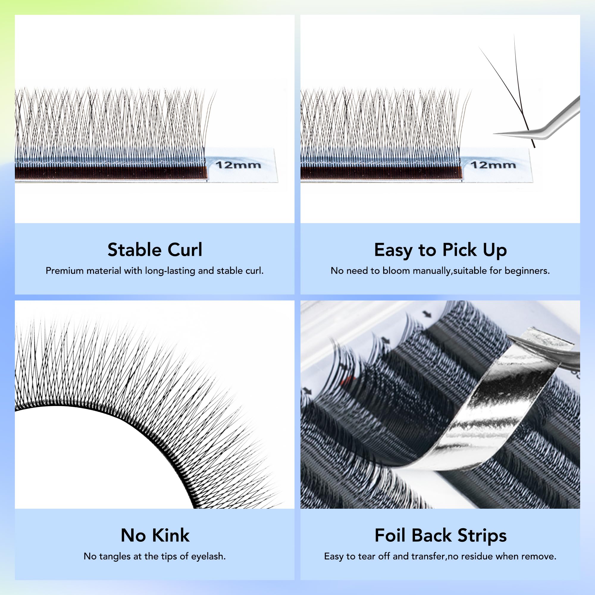 Natuhana 2D Y Shape Lash Extensions Easy Fan Russian Volume Y Eyelash C/D/L/LU Curl 0.07mm Natural Y Shaped 12 Rows Premade Eye Lashes Supply(Black,0.07C,8-14mm)