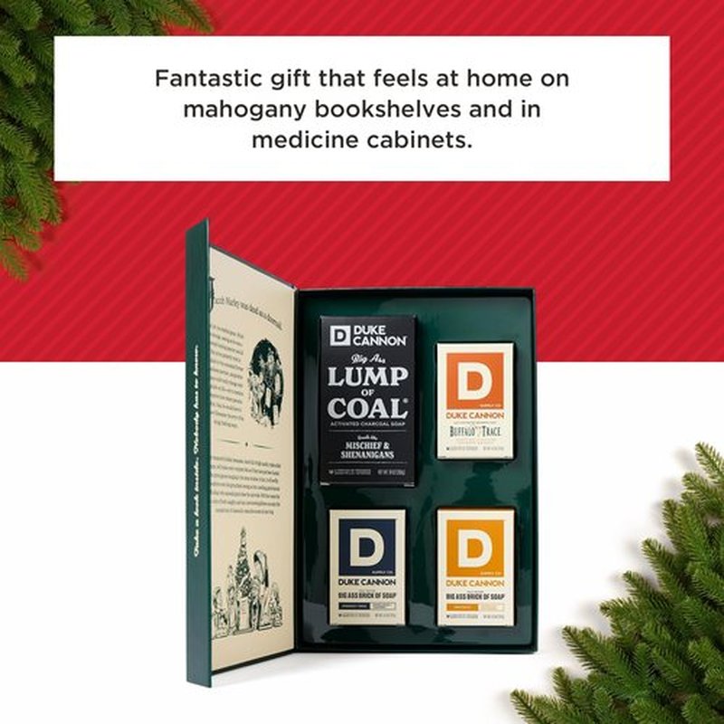 Duke Cannon Men’s Holiday Soap Gift Set – Lump of Coal 10 oz Bar + 3 Junior Bars (American Bourbon, Sawtooth, Midnight Swim) – Christmas Gift, Stocking Stuffer, Grooming Set for Men