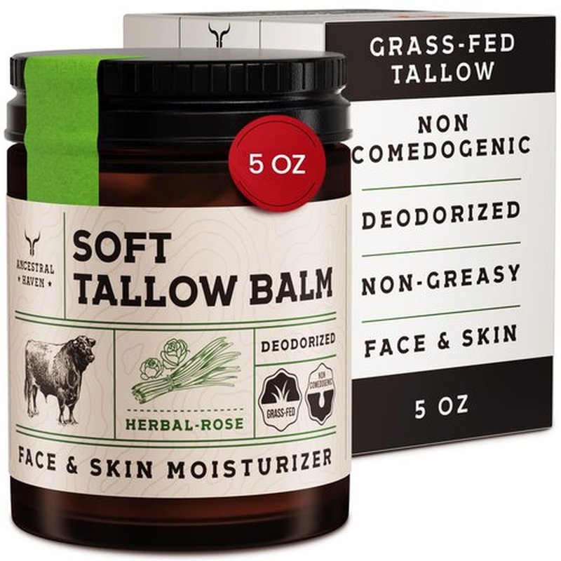 Ancestral Haven Beef Tallow for Skin - Tallow And Herbal Balm For Face - Gift Ready Box - Tallow Face Moisturizer - Tallow Balm - Grass Fed Tallow Face Cream Lotion (5.0 Oz, Herbal-Rose)