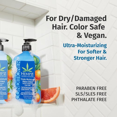 Hempz Biotin Conditioner - Triple Moisture Citrus Formula for Growth & Strength - 33.8 Fl Oz