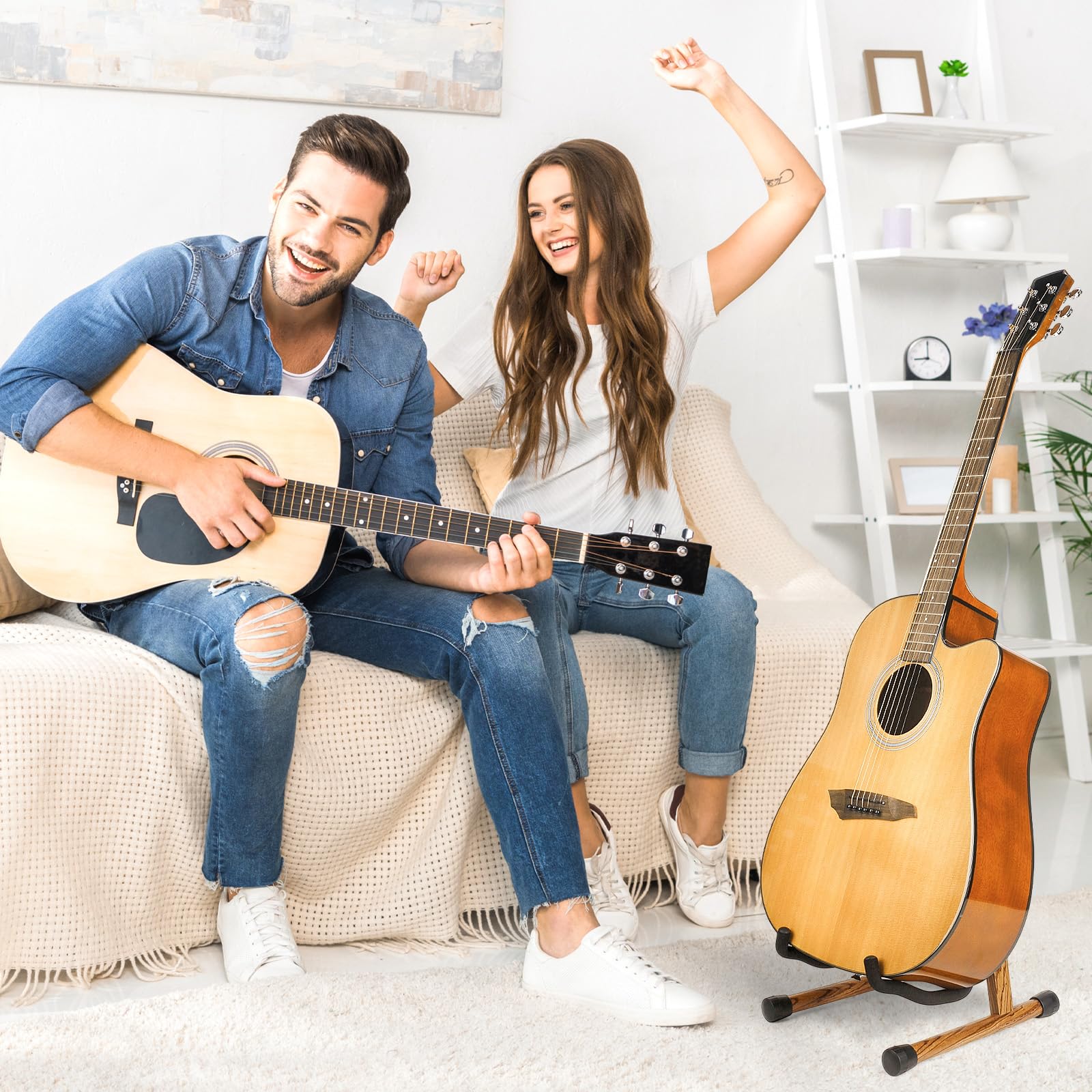 MUSO Guitar Stand,Acoustic Guitar Stand,Wood Classical Electric Guitar Stand,Foldable Bass Guitar Stand,Guitar Accessories also fit Bass,Violin,Ukulele(Zebra Color)