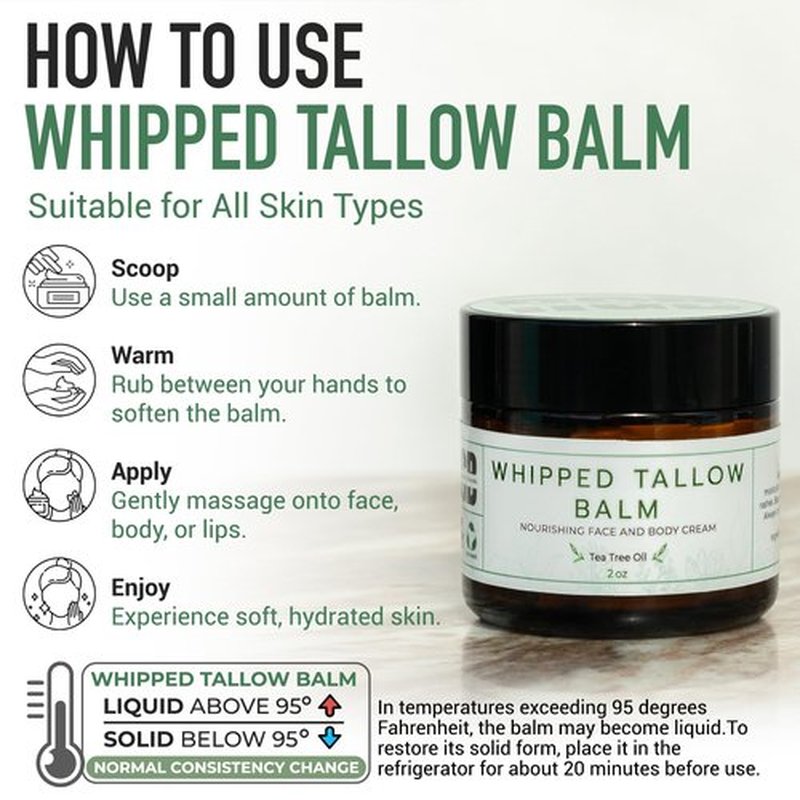 Really Good Blends Whipped Tallow Balm (Eucalyptus), Organic Body Butter Cream, Grass Fed Beef Tallow for Skin Moisturizer, All Natural Lotion, 2 oz
