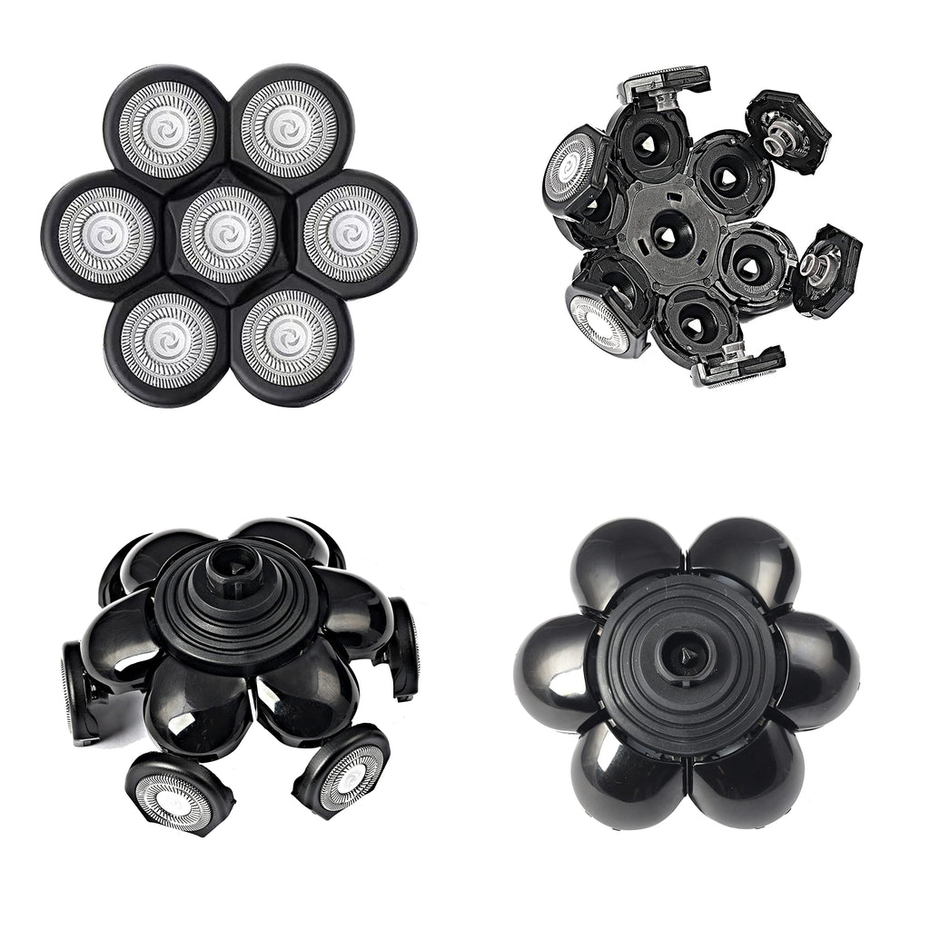 7 Blades Head Men's Electric Shaver Replacement Heads Floating Washable Shaver Replacement Blades for Bald Men (Black)