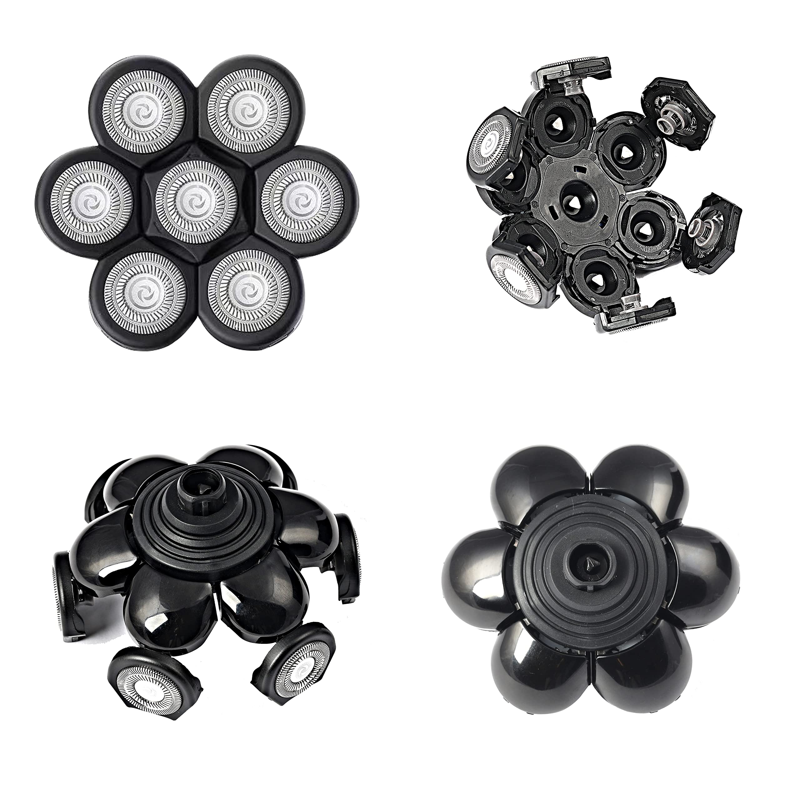 7 Blades Head Men's Electric Shaver Replacement Heads Floating Washable Shaver Replacement Blades for Bald Men (Black)